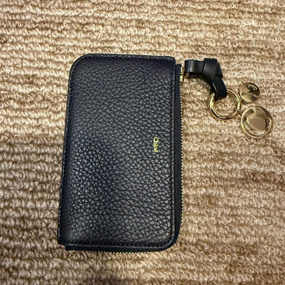 Chloé Black Pebbled Leather Zip Wallet with Gold Hardware